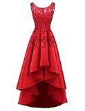 Schlicht und elegant: Wadenlang, elegante Satin, A-Linie, Vorne kurz hinten lang, mit schönen Spitzen verziert