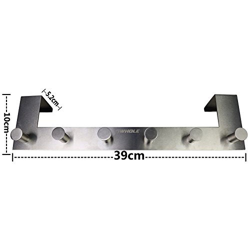 GWHOLE Türgarderobe Hakenleiste 6 Haken mit Moosgummiinnenbeschichtung, Edelstahl, 39 x 10 x 5,5 cm - 6