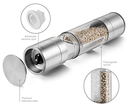 Plemo Salz- und Pfeffermühle 2-in-1 Set aus Edelstahl einstellbarem Mahlgrad unbefüllt mit Keramikmahlwek | Höhe 23,2cm | Design Geschenke für Köche und Gourmets - 3