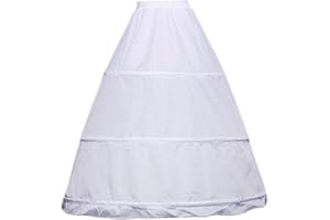 ERKIC ZIRAN Women 3 Hoops A-Line Petticoat Adjustable Drawstring Waist Wedding Bridal Dress Crinoline Single Layer Ball Gown Underskirt Slip Petticoat
