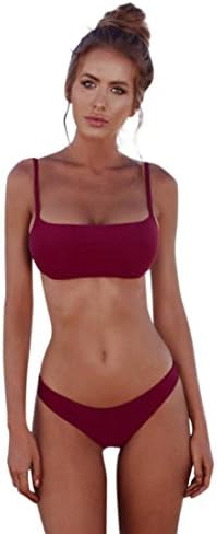 Clearance Women Swimwear, Bestoppen Women Solid Sexy Halter Swimwear Bikini Set Ladies Two Pieces Low Waist Bandage Push-up Padded Swimsuit Bathing Beachwear (L, Wine)