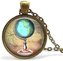 Globe Necklace, Planet Earth Necklace, Vintage Style Necklace, Science Necklace, Globe Pendant