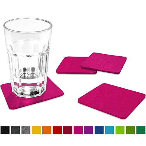 FILU Filzuntersetzer eckig 8er Pack (Farbe wählbar) pink - Untersetzer aus Filz für Tisch und Bar als Glasuntersetzer / Getränkeuntersetzer für Glas und Gläser rechteckig viereckig