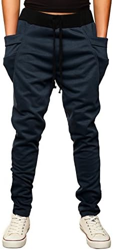KAIUSI Men's Elastic Waist Drawstring Casual Loose Harem Pants Navy Medium