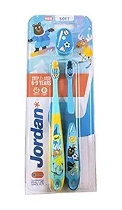 Jordan Step 3 Kids Toothbrush, 6-9 Years, Soft Bristles, BPA Free (Pack of 2, 6-9 Years - Multi Color)