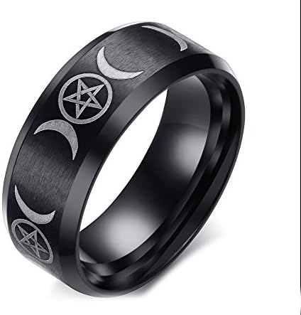 8mm Stainless Steel Triple Moon Goddess Wedding Promise Ring for Women Man Matte Finished