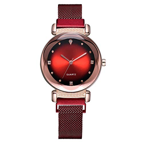 Frauenuhr Schlankes Minimalistisches Zifferblatt Aus Quarz Mit Magnetischer Schnalle Damen Uhren Mode Einfache Diamant Dial Uhr Damenuhr FriendGG (Rot)