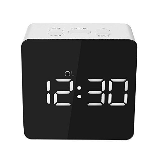 Decdeal - Led Espejo Reloj Digital con Termómetro de Interior, 12h/24h Alarma y Snooze