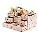 Produktbild DIY Holz Desktop Make up Kosmetik Organizer, Schmink Aufbewahrung, Lippenstift Ketten Jewellery Nagellack mit 4 Schubladen für Schminke, Gesichtswasser, Cremes, Kosmetikpinsel und Lippenstifte (6)