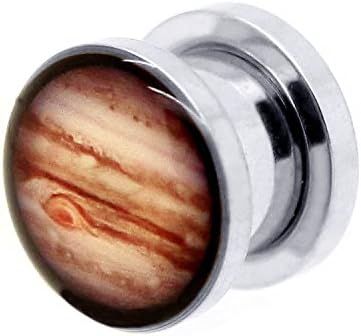 Set or Single Flesh Tunnel Plug Piercing Earth Moon Jupiter Saturn Eye Clock Union Jack Stars and Stripes Peace Skull Pirate-Brand new Motives!!!