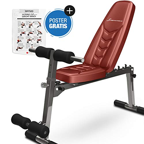 Sportstech Banco de Pesas BRT100/BRT500 con Acolchado ergonómico EVA, Plegado Inteligente,diseño Antideslizante (BRT500 Rojo)