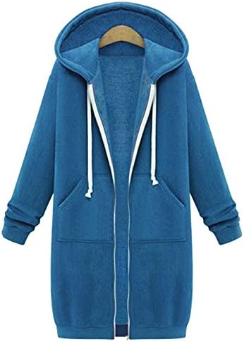 TYHHK Women's Long Sleeve Hooded Hoodies Jumper Warm Cardigan Zip Up Jacket Sweatshirt Long Coat (Blue, L)