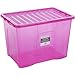 Produktbild Hochwertige XXL Box mit Deckel, 80l, 60x40cm  Lebensmittelecht  Sicherer Clip-Verschluss  Stapelbar  Schadstofffrei | Pink-transparent | Transport-Kiste, Lagerbox, Aufbewahrungs-Kiste, Aufbewahrungsbox, Stapelbox, Transportbox, Plastik-Box, Kunststoff-Box