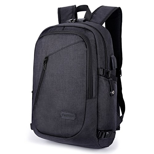 Domila Anti Diebstahl Business Laptop Rucksack mit USB-Ladeanschluss  wasserdichter Reiserucksack f  r M  nner und Frauen  schwarz 
