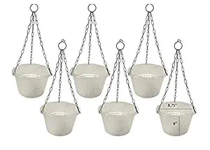 Orchid Hanging 8 inch Plastic Pot with Metal Chain / Hydroponics Pot, Clear, Set of 6 Pcs