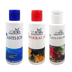 Venus Aqua Fish Remedy, Quickly Treats Ich White Spot Disease, Use When Symptoms of Ich Diseases Appear and Aquarium Fish Tank Chlorine Remover and Water Conditioner (Pack of 3)