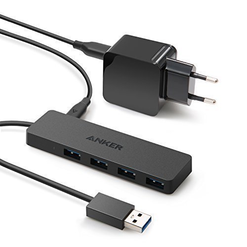 Anker Ultra Slim 4 Port USB 3.0 Hub inkl.10W USB Ladegerät, Datenhub für Apple Macbook, Macbook Pro, iMac, Notebook, Windows Laptops und Ultrabooks usw. (Schwarz)