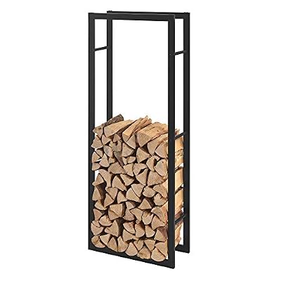 Encasa en.CASA Porte-bûches Étagère en métal pour Bois de cheminée Rangement de bûches Acier Noir 60x150x25cm