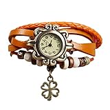 Demarkt Retro Vintage Klee Design Damen Armbanduhr Armreif Uhr Anhänger Spangenuhr Quarzuhren (Orange)