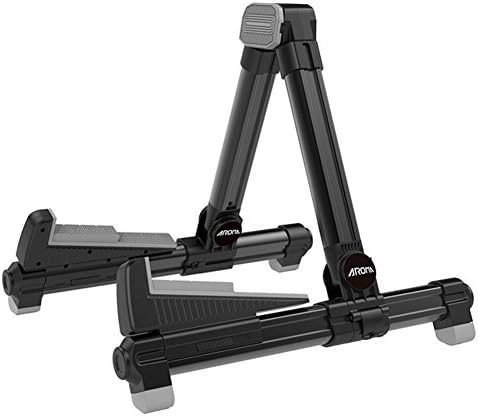 SunBeter Upgraded Aluminum Floor Stand Portable Foldable A-Frame Instrument Stand Adjustable for Guitar, Bass, Violin, Ukulele, Banjo, Mandolin ( Black )