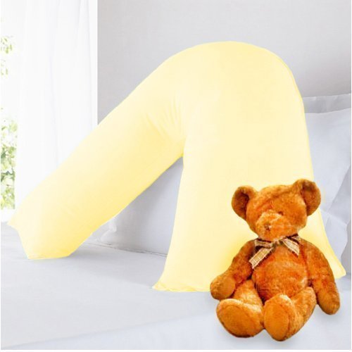 Childrens Pure 100% Cotton V Shaped Pastel Yellow Pillowcase and V Shaped Hollowfibre Pillow Set