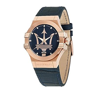 Maserati Montre pour Homme, Collection Potenza, Mouvement à Quartz, à Trois Aiguilles avec Date, en Acier, PVD Or Rose et Cuir - R8851108027