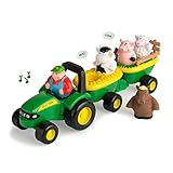 TOMY John Deere Heuwagen mit tierischen Geruschen ? Spielzeuganhnger mit Bauer und 4 Tieren zum Spielen fr drinnen und drauen ? Fr Kinder ab 18 Monate - 