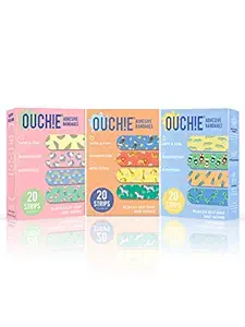 Aya Papaya Ouchie Non-Toxic Printed Bandages Triple Combo (3 X 20 = 60 Pack )