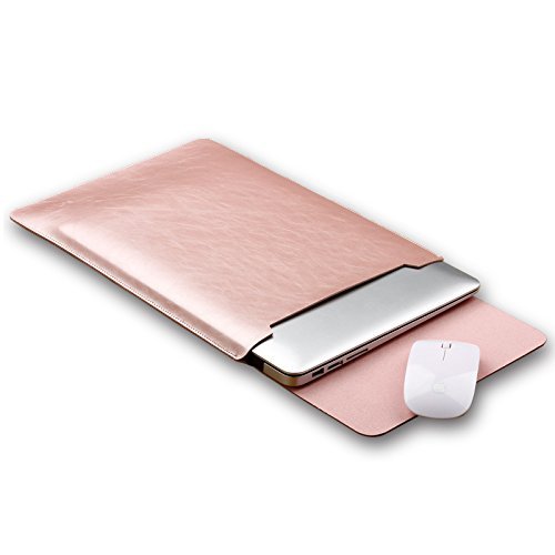 GENORTH® Weiche Hülle Leder Tasche für Macbook Pro 15.4 Wasserdicht mit Schutz Tasche für Maus und Netzteil (15 Zoll, Rose Gold) - 3