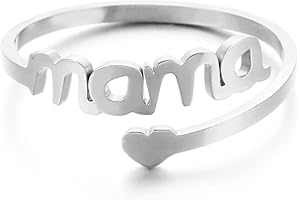 RWQIAN Personalizado Anillo Nombre Mujer Acero Inoxidable Name Corazon de Amor Anillo de Mamá Abuela Personalizada Nombre Joyería Plata/Oro/Rosa