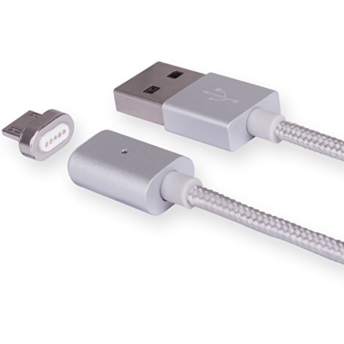 examen Gilsey magnétique à Micro USB câble de chargeur et données 1,2 m en nylon pour Smartphones & Tablettes avec connexion micro USB – (Argent)