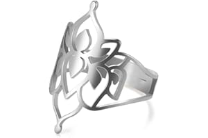 TEAMER Anillos de acero inoxidable de Arcángel Metatron de tamaño variable, joyería ajustable de la flor de la vida para mujeres y niñas