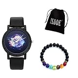 JSDDE 2pcs Montre Set Montre à Quartz Femme Cadran Couleur de l'étoiles Ciel Bra