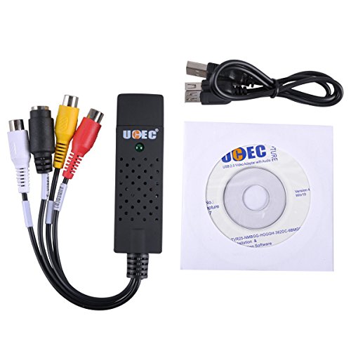 UCEC Capturadora de Video USB 2 0 Captura de Video y Audio con Cable de Transferencia USB 2 0 - Tarjeta Adaptador VHS VCR TV a DVD Compatible con Win 2000   Win XP Win Vista Win 7   Win 8   Win 10
