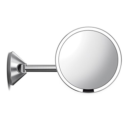 simplehuman Edelstahl, Netzteil, Kabel Wandhalterung Sensor Spiegel mit 5-fach Vergrößerung, Silber