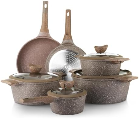 KASANOVA set pentole antiaderenti per induzione e ogni piano cottura - 10 pezzi Terra marrone