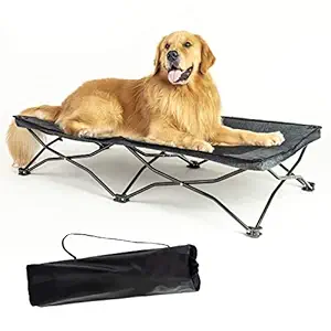 YEP HHO Large Elevated Folding Pet Bed Cot Travel Portable Breathable Cooling Textilene Mesh Sleeping Dog Bed 46 Inches Long (Grey)