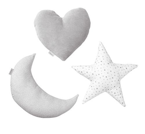 Petit Praia Amour/PIU PIU Gris Stern/Mond/Herz Kissen (Pack von 3)