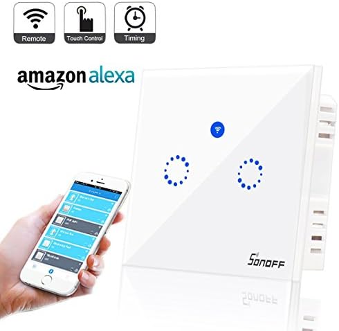 Sonoff T1 Smart WiFi RF APP Touch Control Wall Light Switch Touch Screen with Wireless Remote Controller 2 Gang 86 Type Panel Wall Touch LED Light Switch Smart Home