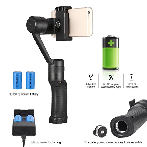 LESHP 3-Achsen-Handheld Gimbal Stabilisator FÃ¼r Smartphone wie iPhone, Samsung,HUAWEI,GoPro fÃ¼r Wireless Control Vertikal schieÃŸen Panorama-Modus ,mit 2 StÃ¼ck extra Batterien