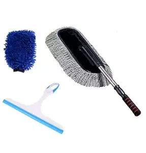 SBTs Car Cleaning Accessories Combo Pack 3 in 1 Microfiber Duster, Glass Wiper, Microfiber Gloves Full Interior and Exterior Cleaning Kit Combo