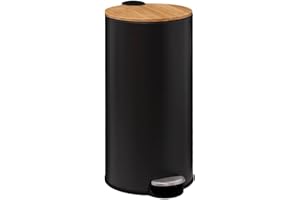 5 FIVE SIMPLY SMART Five - Poubelle 30 litres en Métal Noir et Couvercle en Bambou Naturéo