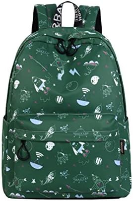 Winnerbag Fashion Waterproof Women Backpack Cute Space Ship Pattern Printing Large Capacity Girls Laptop Knapsack Green 14 Inches
