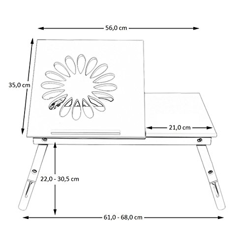 NEG Notebook-Tisch NegTray FLOWER FLORA (weiß) Laptop-Tray/Knietablett mit höhenverstellbare Füßen/Scharnier-Ablage aus Echt-Holz + Belüftung - 7
