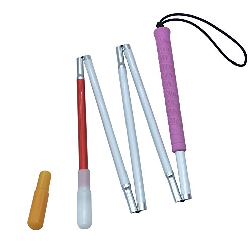 Aluminio Bastón Blanco para Ciegos y Baja Vision Plegable 5 Secciones con 2 Punta (Mango de Rosado, 130 cm (51.2 Pulgada))