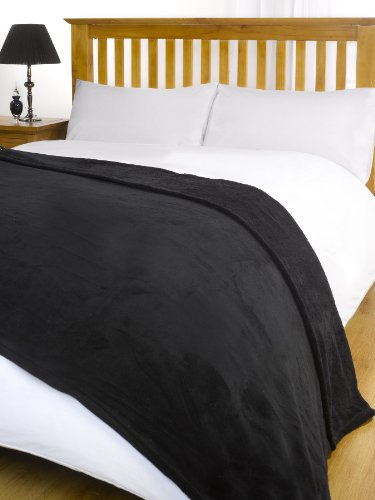 Viceroybedding BLACK Large Size Super Soft Snug Fleece Blanket/Bed Sofa Throw Size - 160cm x 210cm b