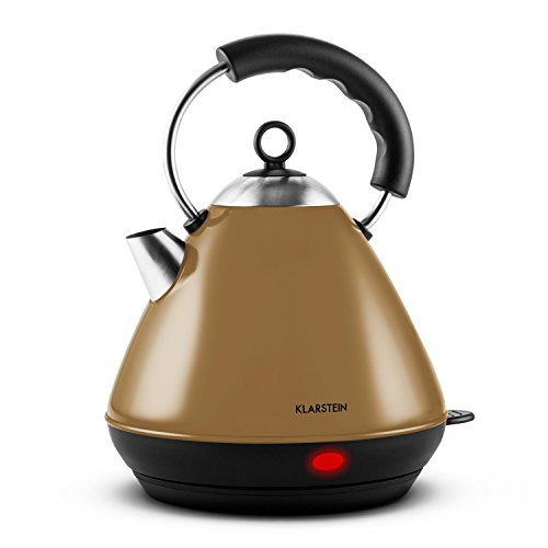 Klarstein Charlotte Cappuccino Wasserkocher Teekessel (2200 Watt, 2 Liter, Edelstahl, Kalkfilter, Cool-Touch-Griff) braun
