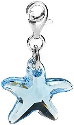 Sterling 925 Silver Aqua Crystal Starfish Clip on Charm for Charm Bracelets C44C