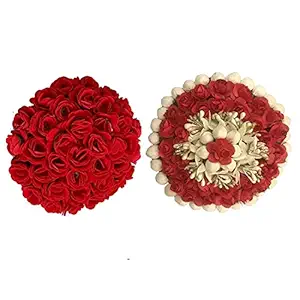 GadinFashion? Artificial Flower Juda Hair Gajra/Hair Bun for Girls Hair Styling, Hair Accessories Color-Red,Pack_02