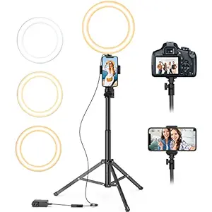 Selfie Ring Light with Tripod Stand and Phone Holder LED Circle Lights Halo Lighting for Make Up Live Steaming Photo Photography Vlogging Video